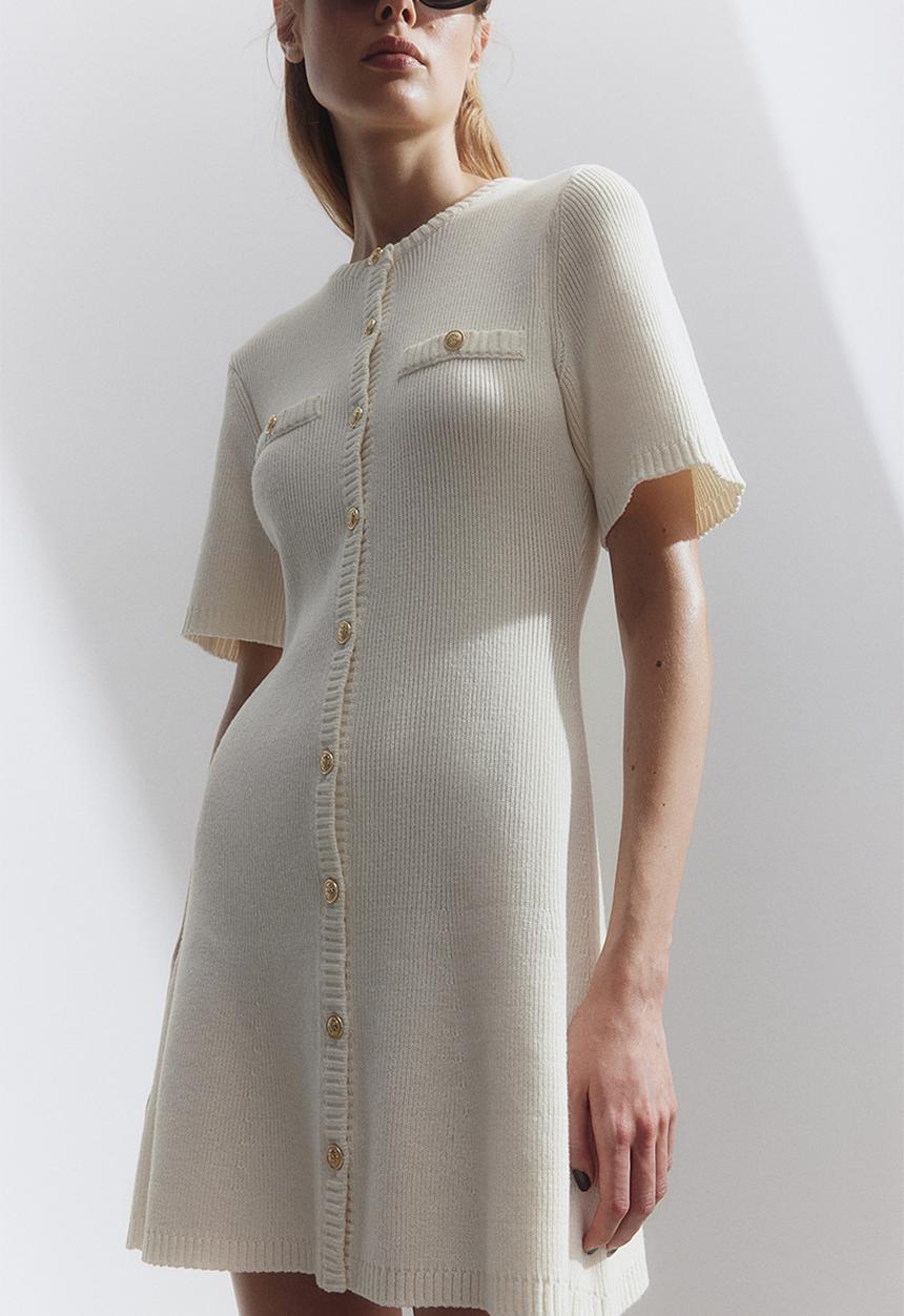 Rib-knit button-front dress - white - 1229076001