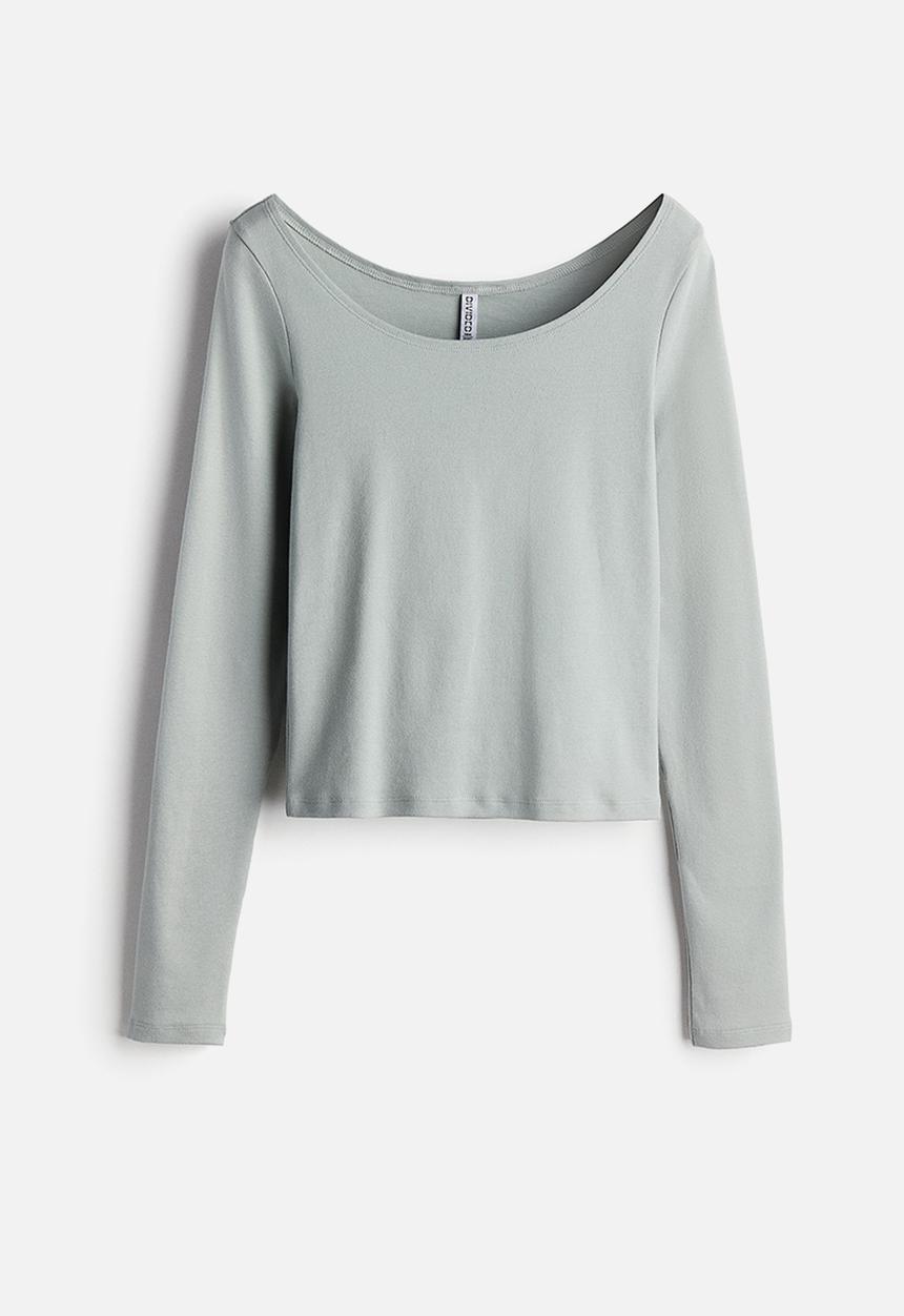 H&M - Boat-neck cotton top - turquoise