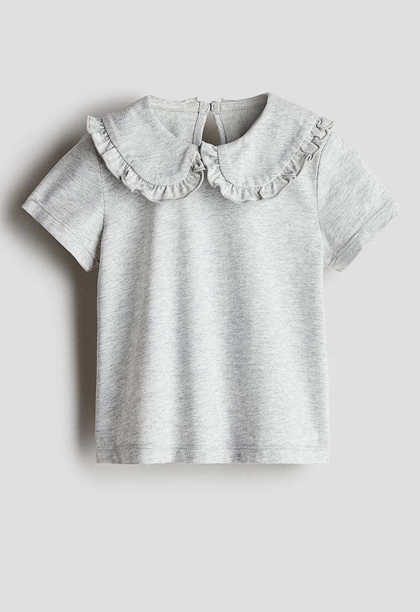 H&M - Collared cotton top - light grey marl