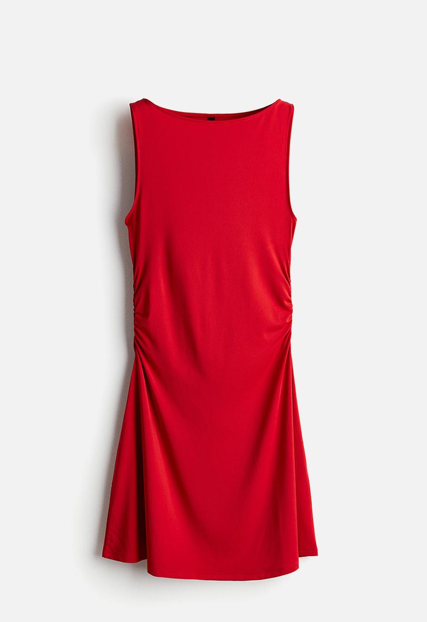 H&M - Gathered flared-skirt dress - red