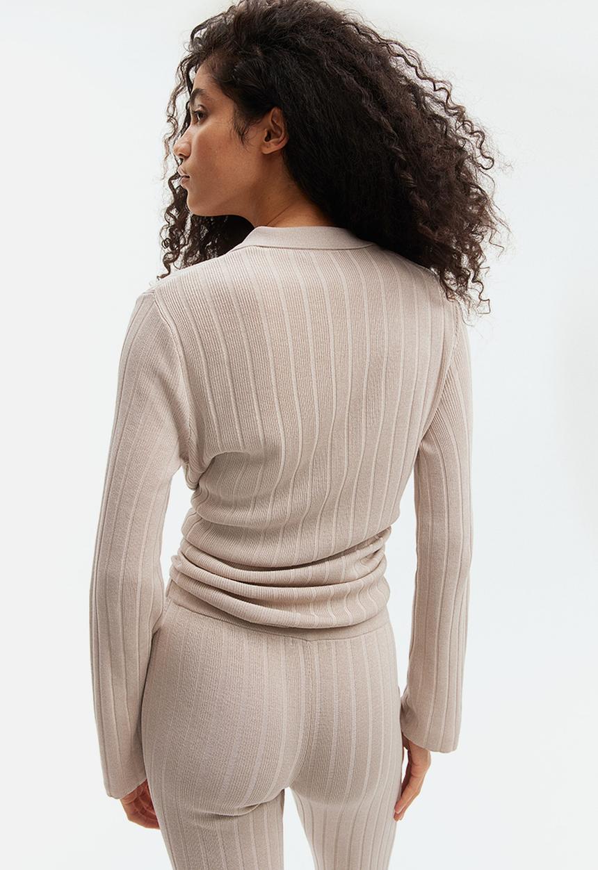 H&M - Rib-knit button-front top - beige