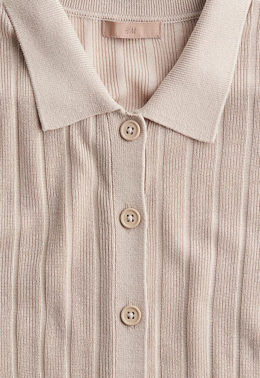 H&M - Rib-knit button-front top - beige
