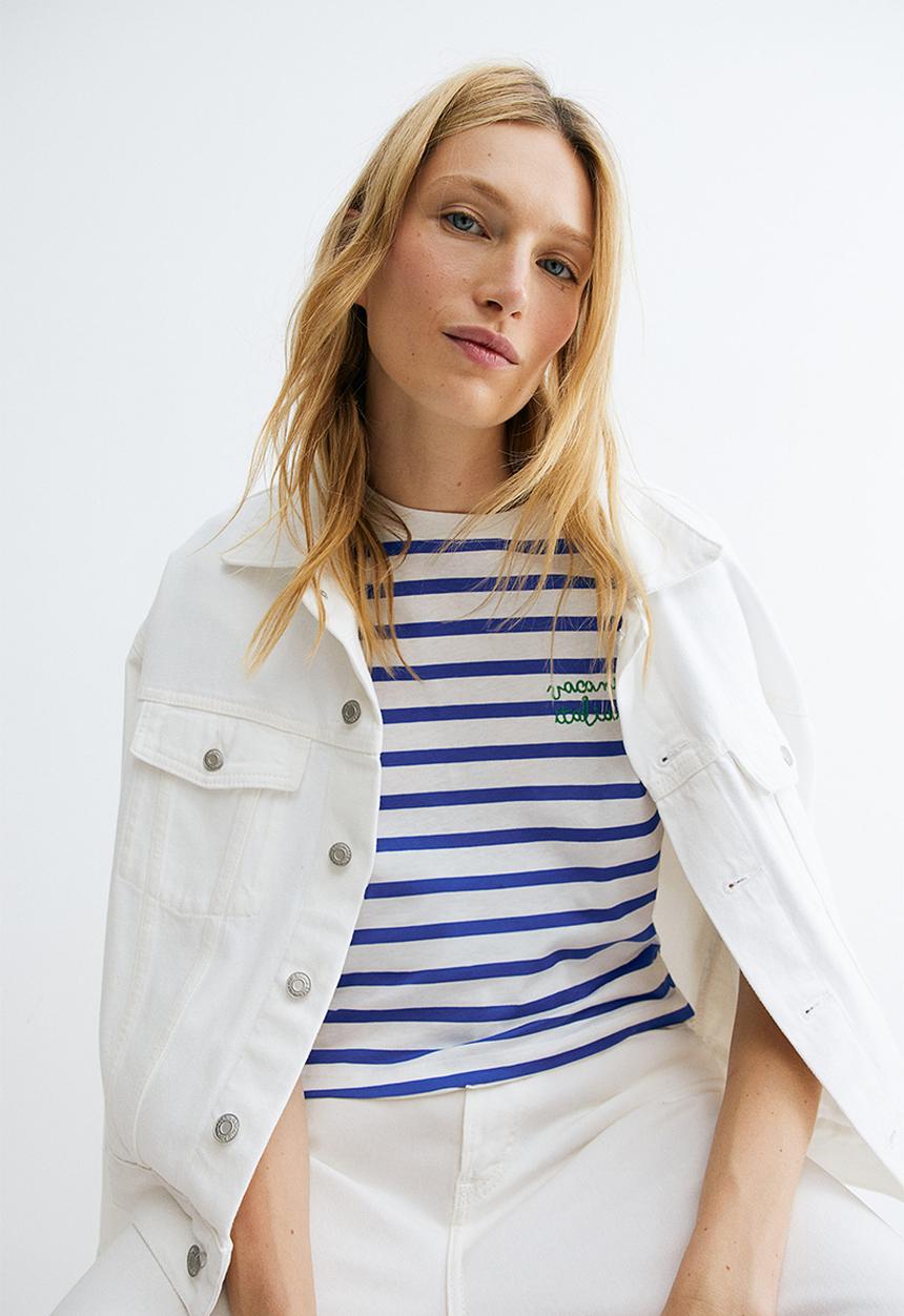 H&M - Cotton T-shirt - blue & white
