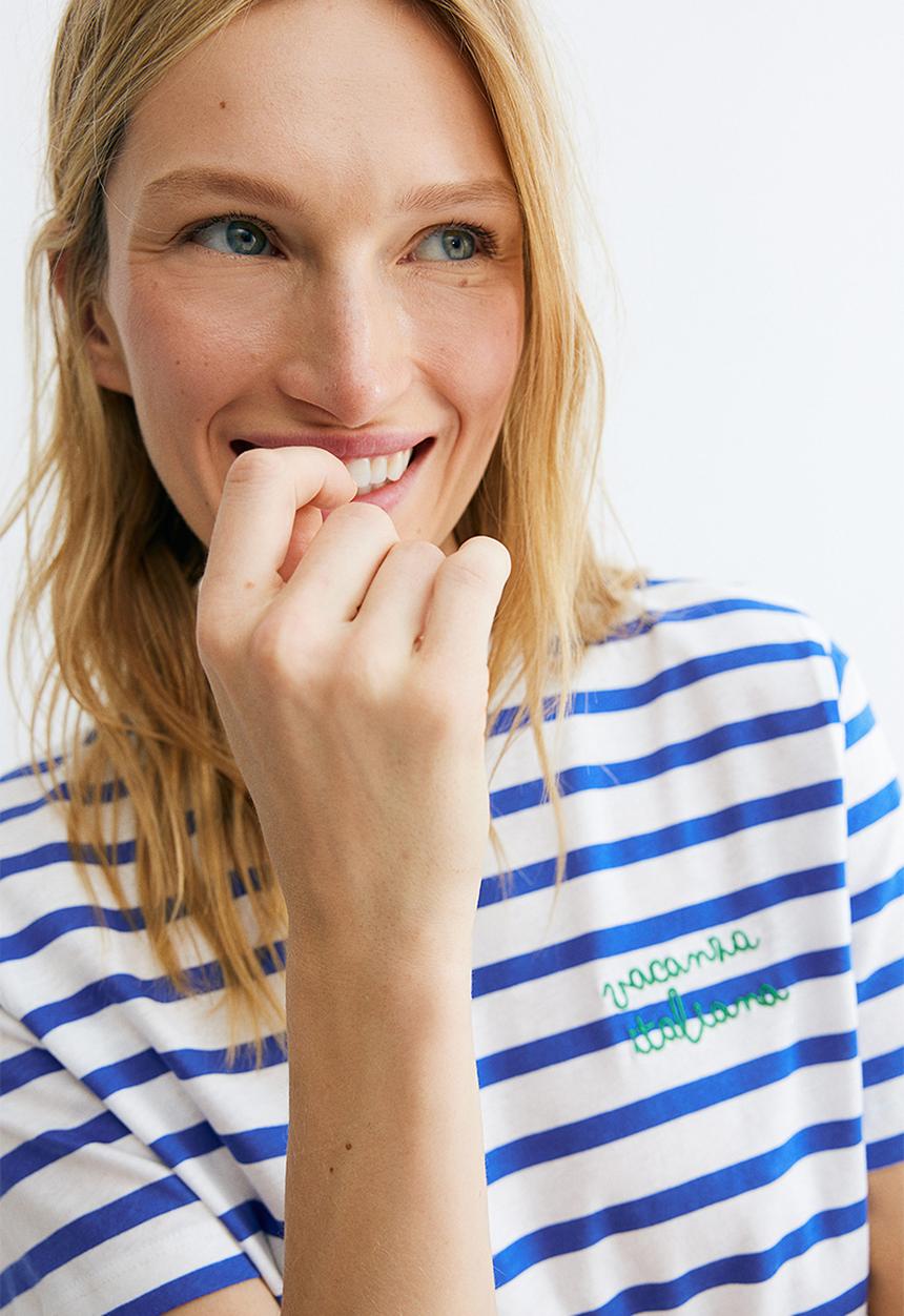 H&M - Cotton T-shirt - blue & white