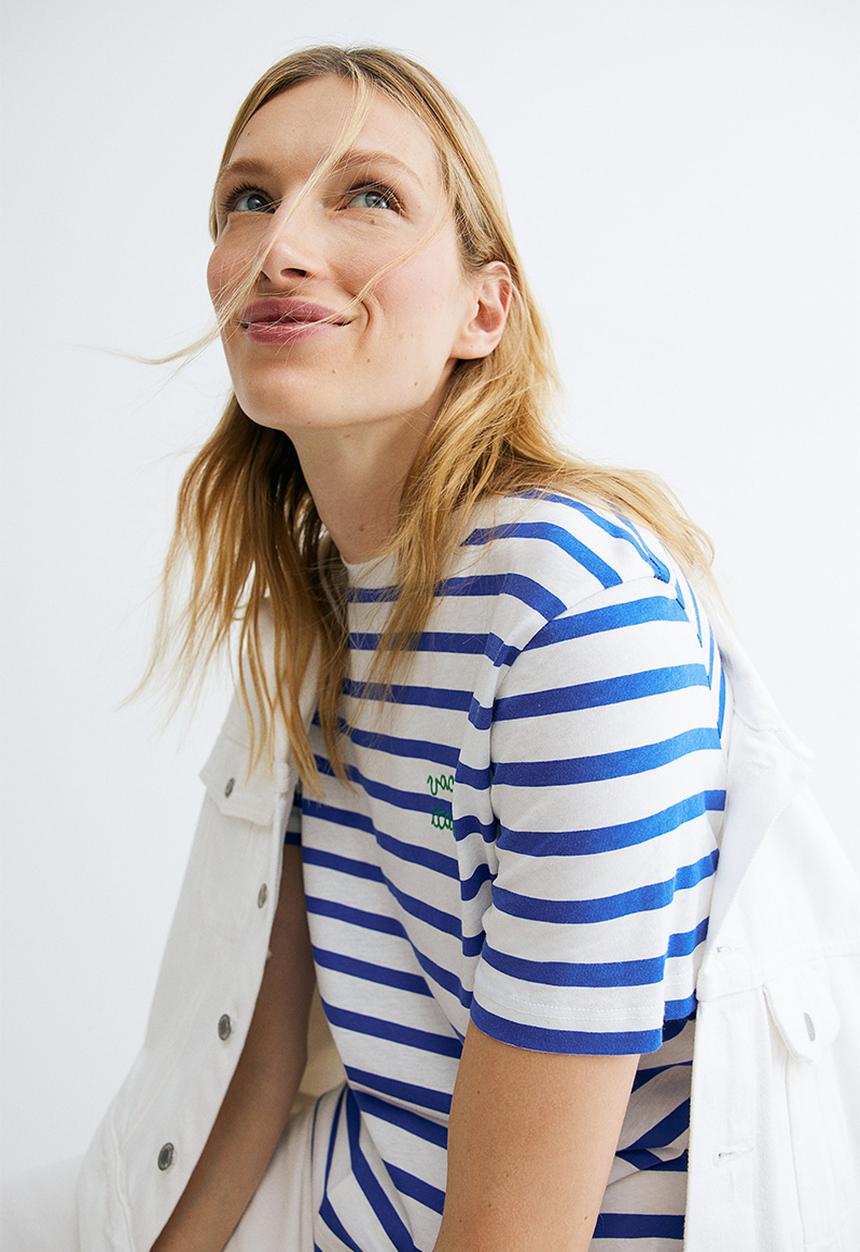 H&M - Cotton T-shirt - blue & white