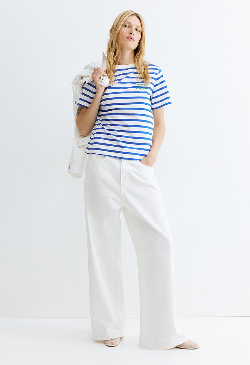 H&M - Cotton T-shirt - blue & white