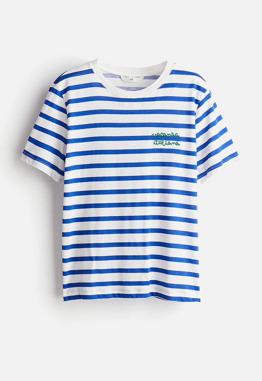 H&M - Cotton T-shirt - blue & white