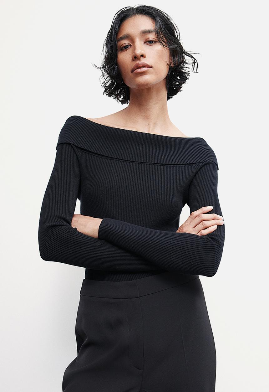H&M - Rib-knit off-the-shoulder top - black