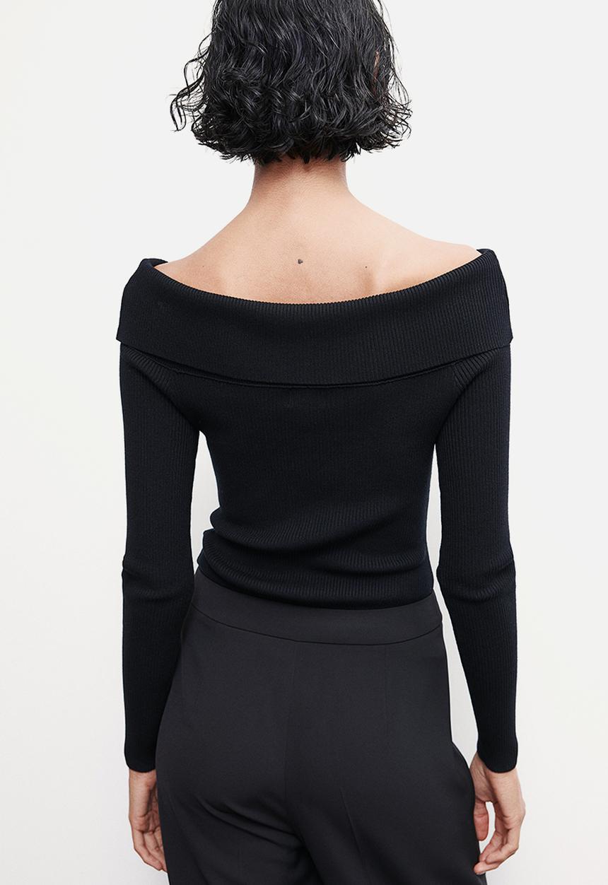 H&M - Rib-knit off-the-shoulder top - black