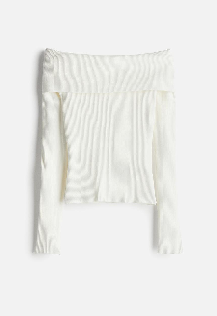 H&M - Rib-knit off-the-shoulder top - white