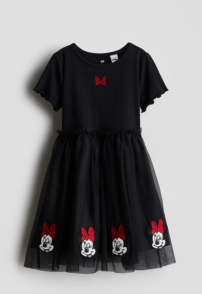 H&M - Tulle-skirt printed dress - black