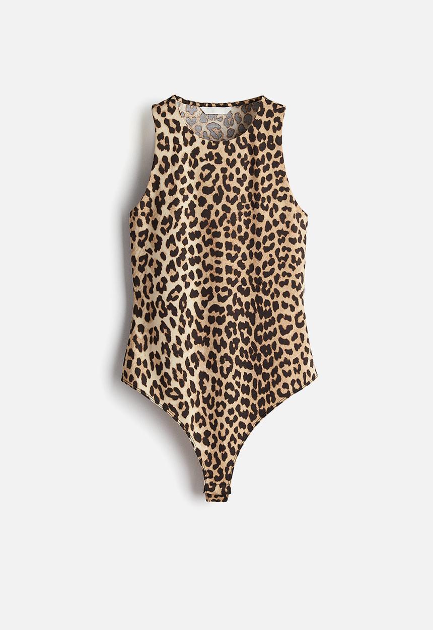 H&M - Jersey thong body - Beige Leopard print