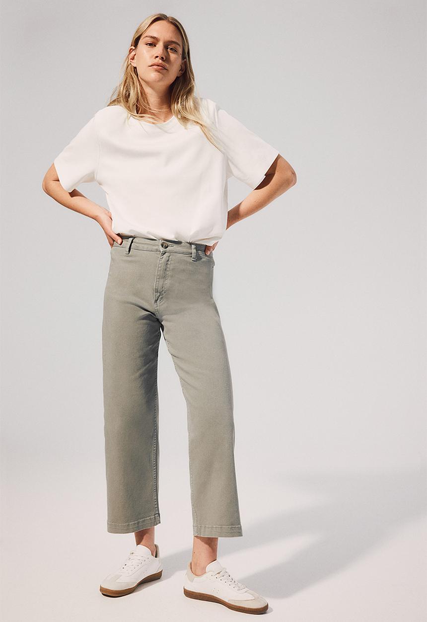 H&M - Cropped twill trousers - green