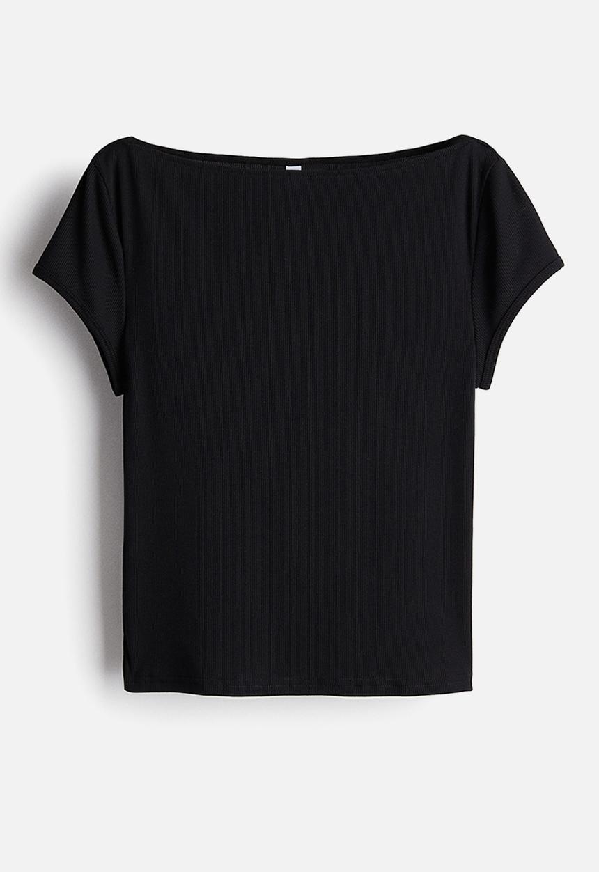 H&M - Sheer ribbed t-shirt - black
