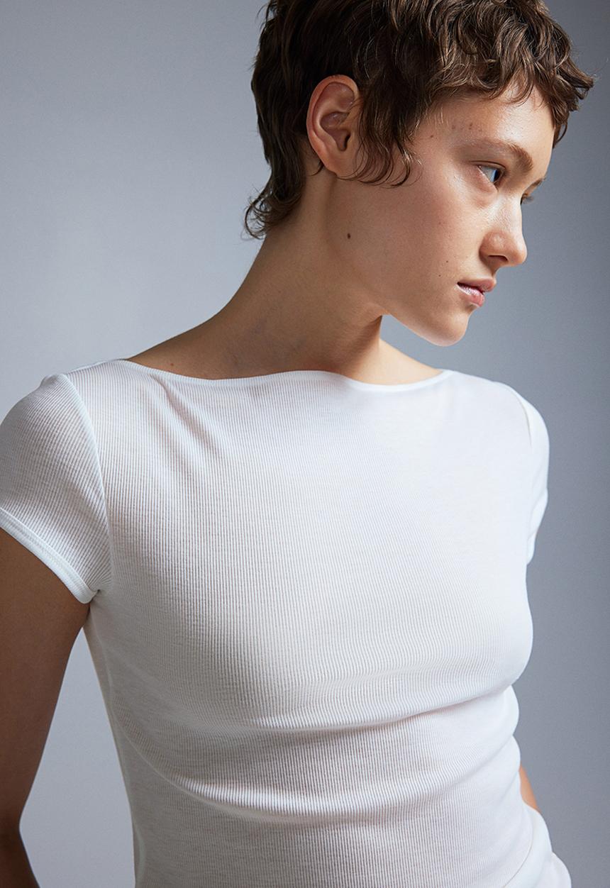 H&M - Sheer ribbed T-shirt - white