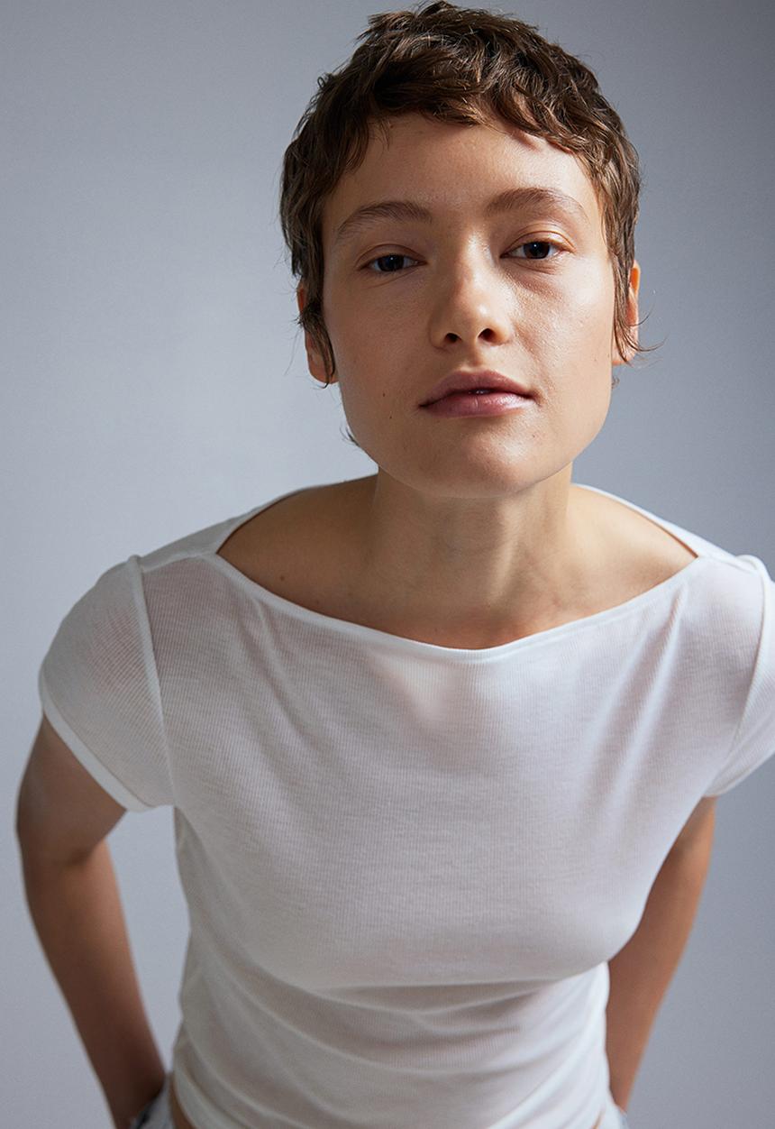 H&M - Sheer ribbed T-shirt - white