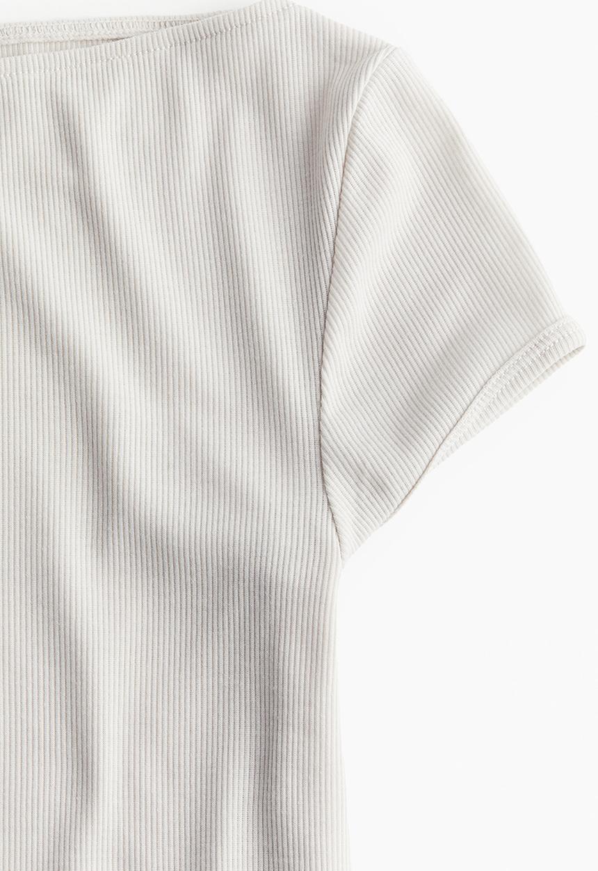 H&M - Sheer ribbed T-shirt - beige