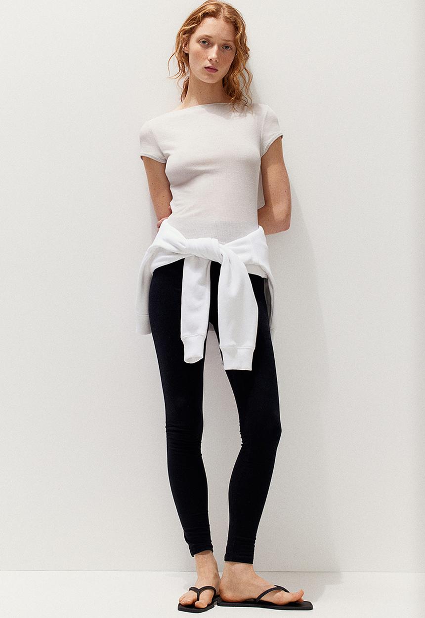 H&M - Sheer ribbed T-shirt - beige