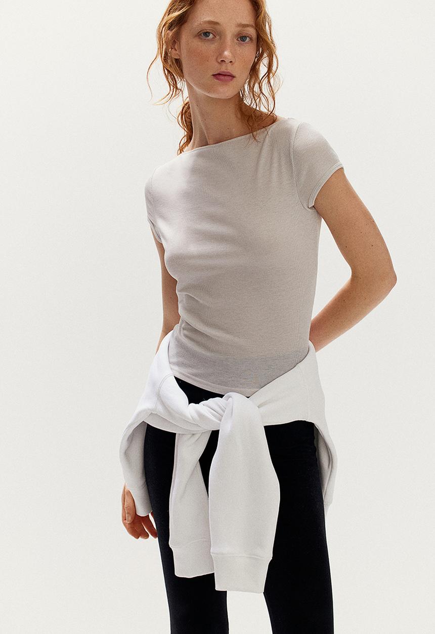 H&M - Sheer ribbed T-shirt - beige