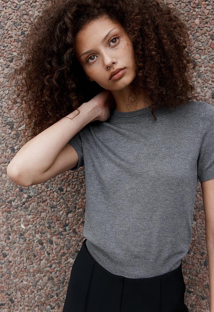 H&M - Fine-knit t-shirt - dark grey marl