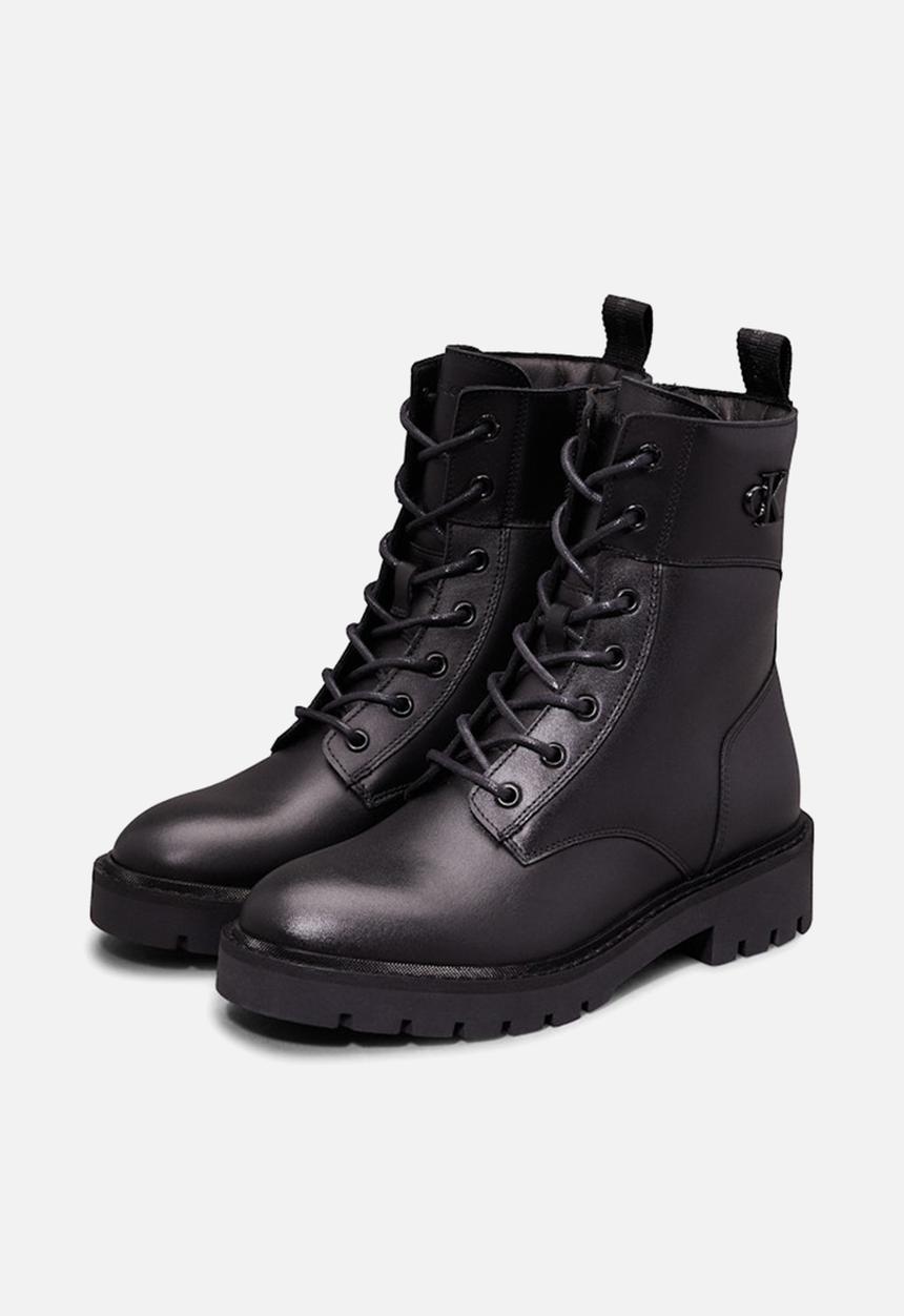 Calvin Klein - Combat leather mid calf boot - triple black