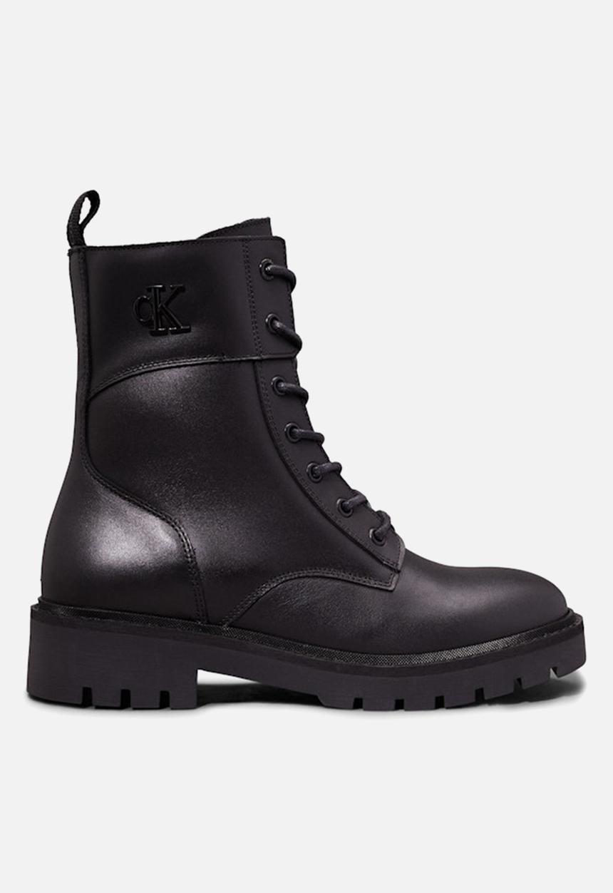 Calvin Klein - Combat leather mid calf boot - triple black