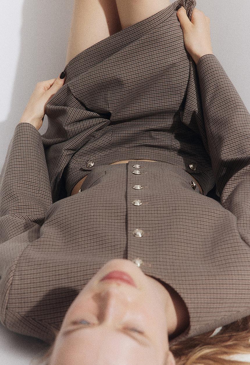 H&M - Pleated mini skirt - beige & checked 