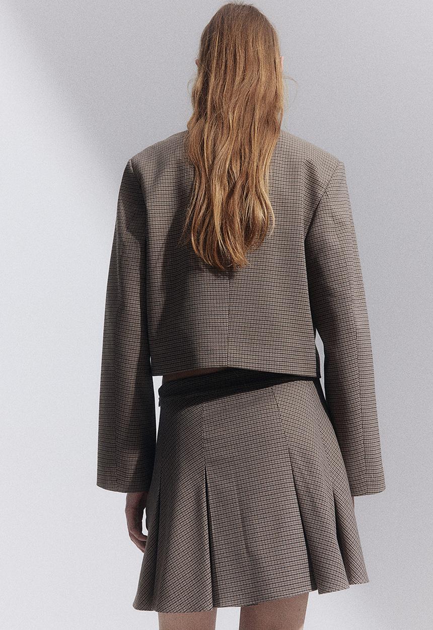 H&M - Pleated mini skirt - beige & checked 