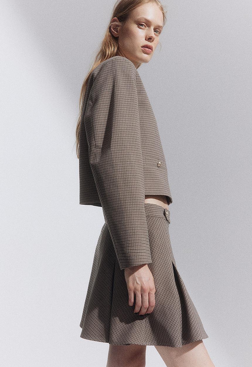 H&M - Pleated mini skirt - beige & checked 