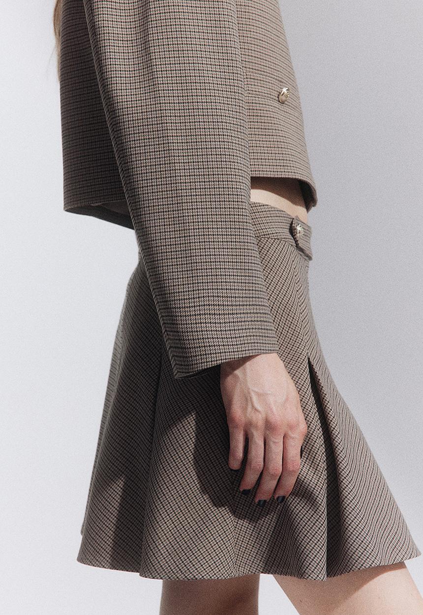 H&M - Pleated mini skirt - beige & checked 