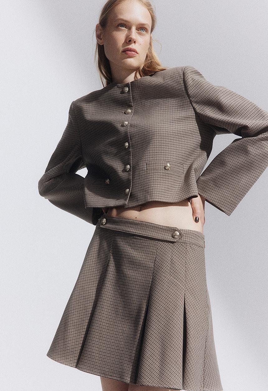 H&M - Pleated mini skirt - beige & checked 
