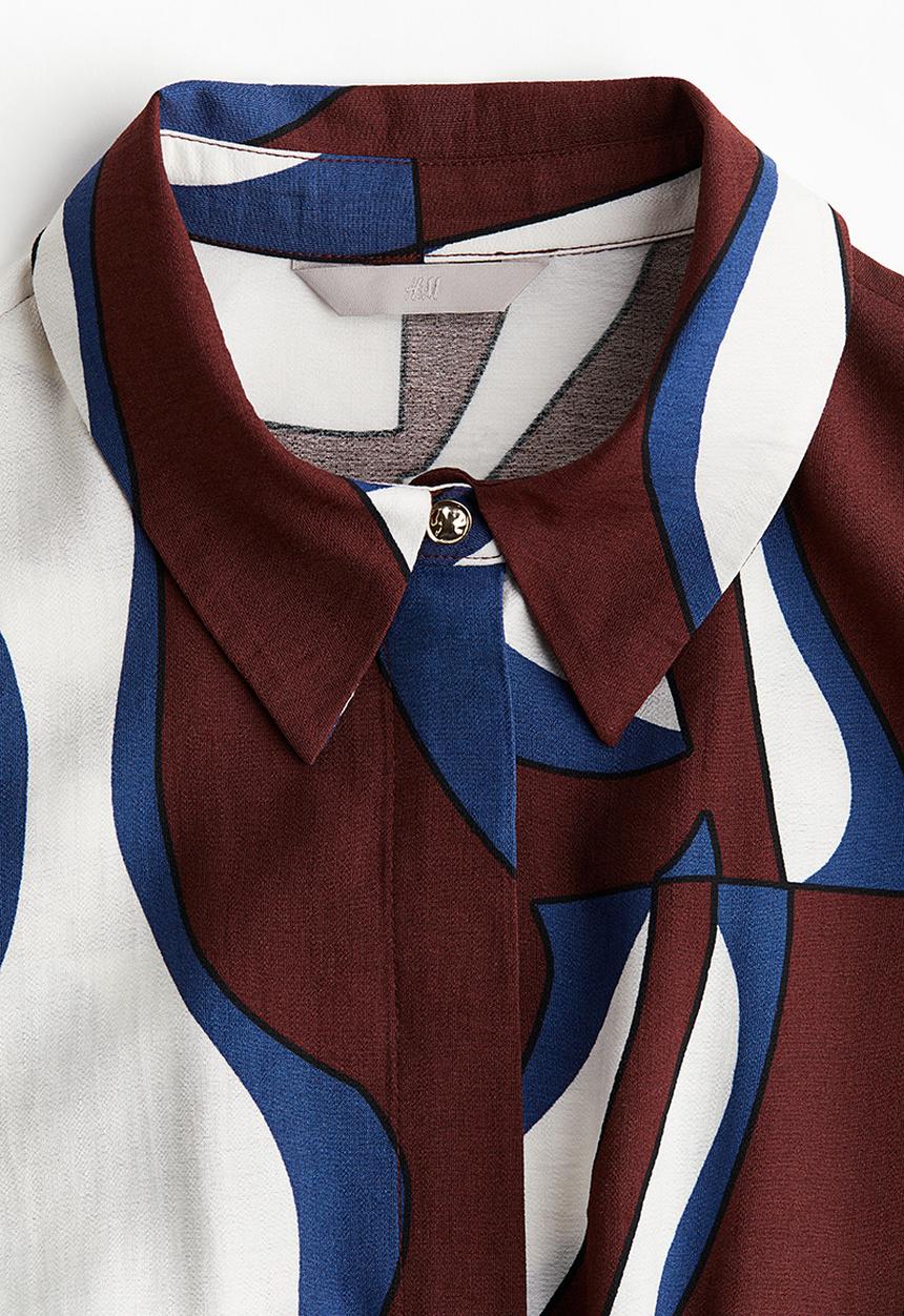 H&M - Belted shirt dress - burgundy & patterned