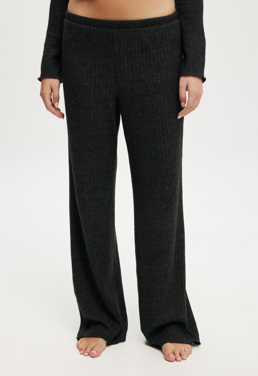 Cotton On - Super Soft Ribbed Straight Leg Pant - Ebony Marle