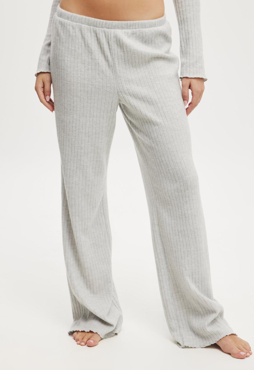 Cotton On - Super Soft Ribbed Straight Leg Pant - Light Grey Marle