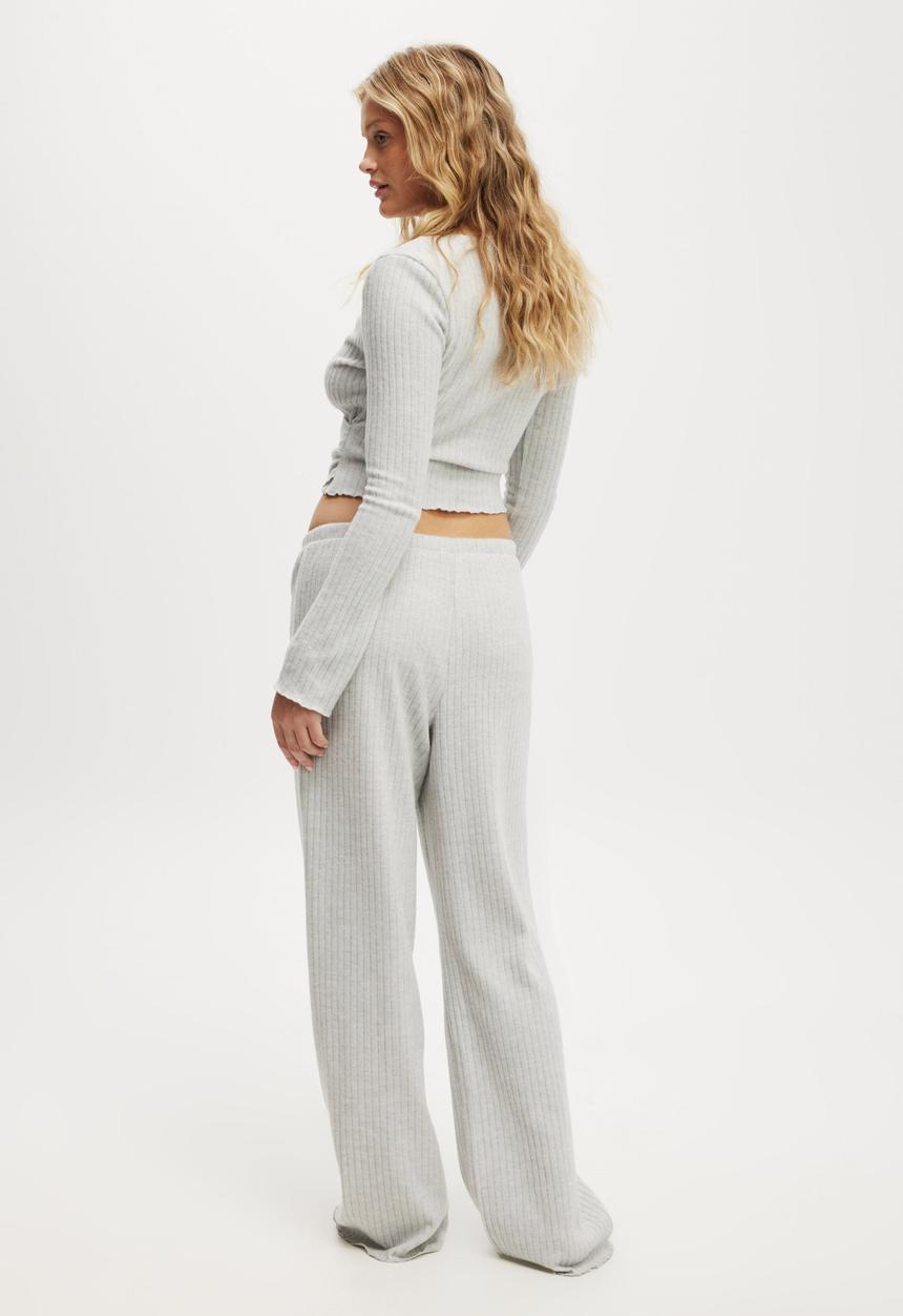Cotton On - Super Soft Ribbed Straight Leg Pant - Light Grey Marle