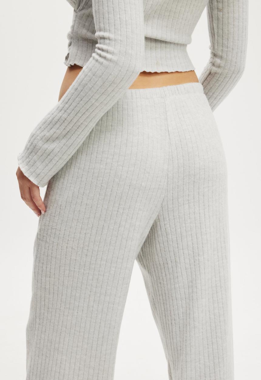 Cotton On - Super Soft Ribbed Straight Leg Pant - Light Grey Marle