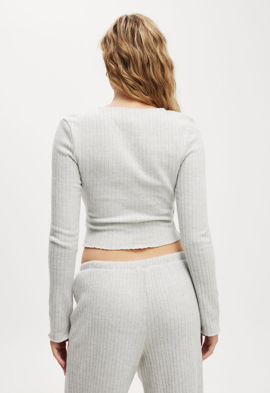 Cotton On - Super Soft Ribbed Wrap Top - Light Grey Marle