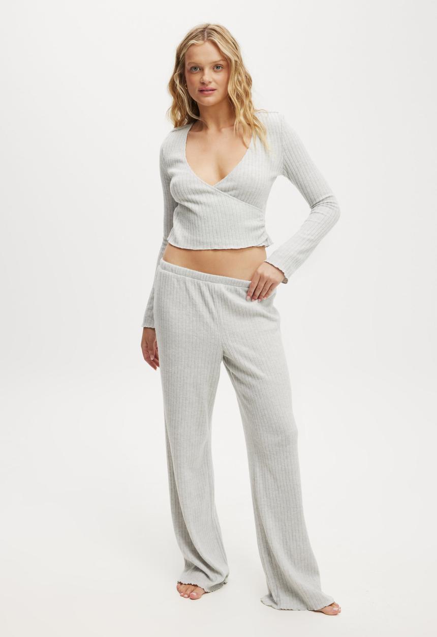 Cotton On - Super Soft Ribbed Wrap Top - Light Grey Marle