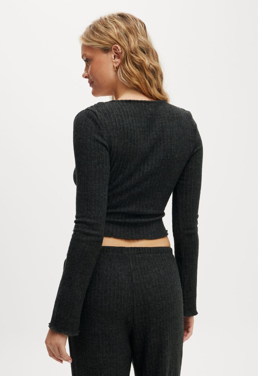 Cotton On - Super Soft Ribbed Wrap Top - Ebony Marle