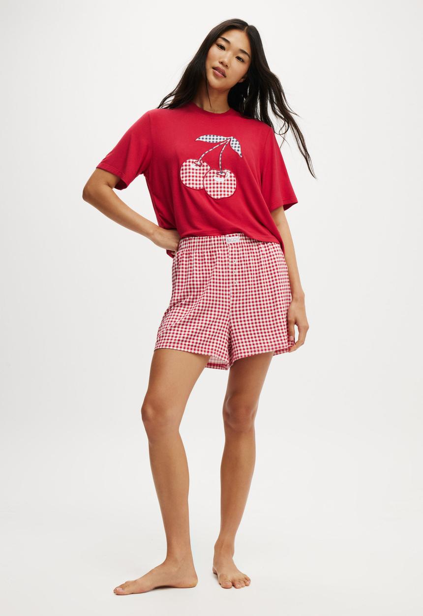 Cotton On - So Soft Short Sleeve Jersey Sleep Set - Warm Cherry/Gingham