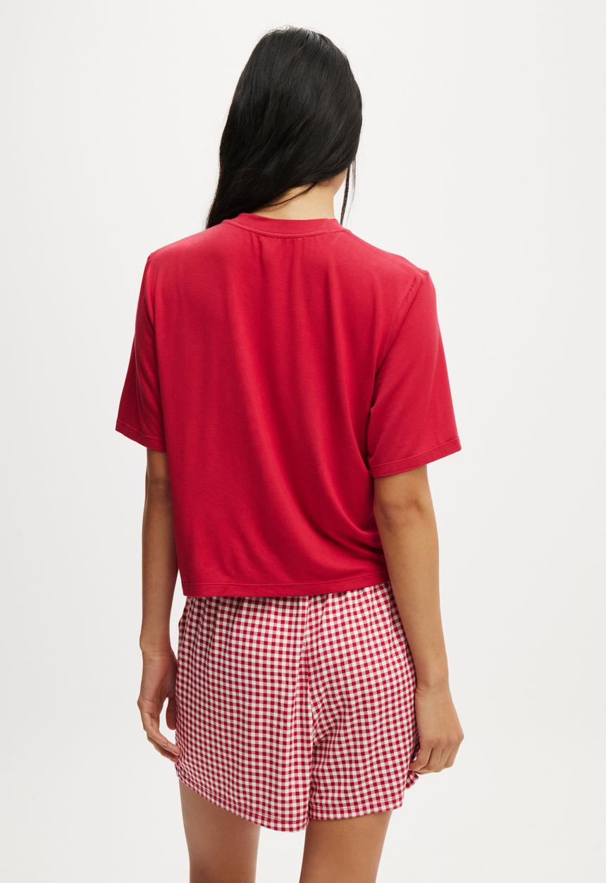 Cotton On - So Soft Short Sleeve Jersey Sleep Set - Warm Cherry/Gingham