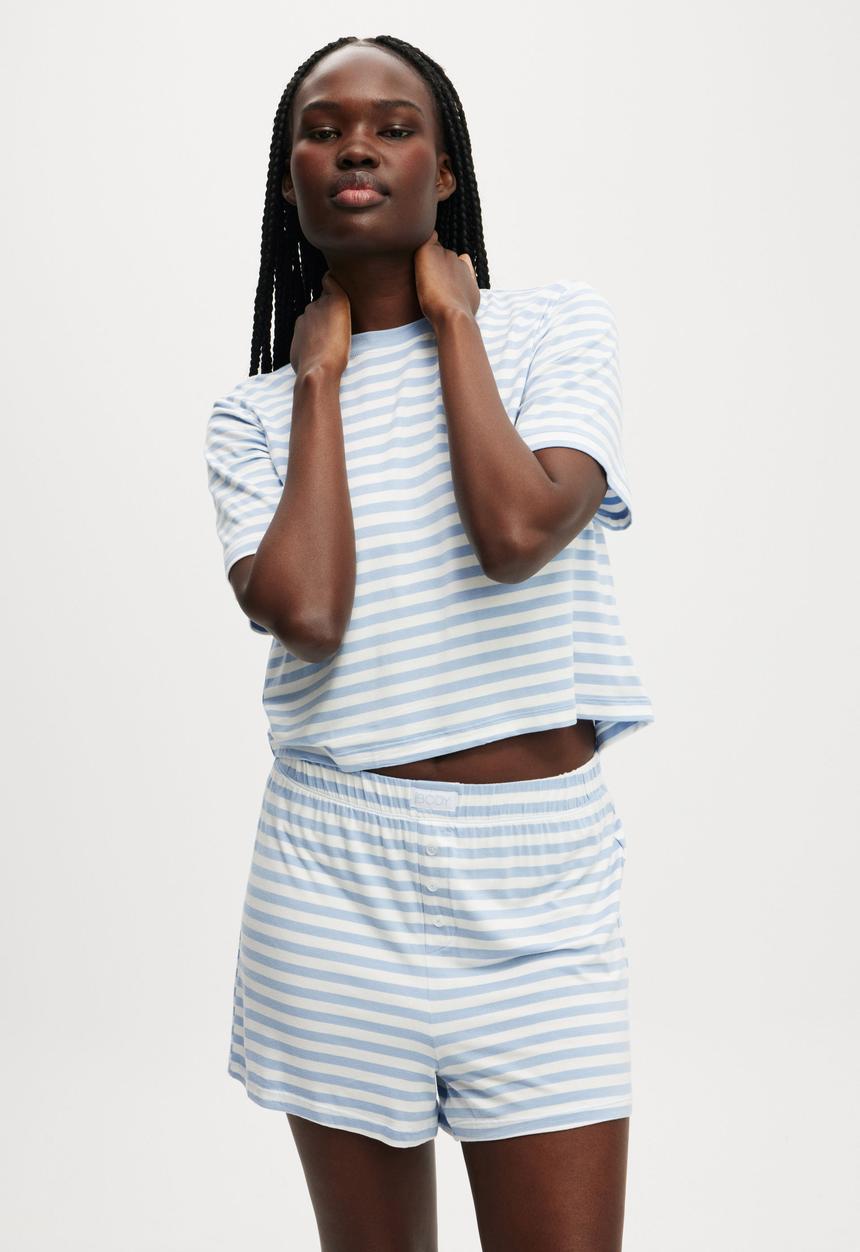 Cotton On - So Soft Short Sleeve Jersey Sleep Set - Windsurfer Claire Stripe