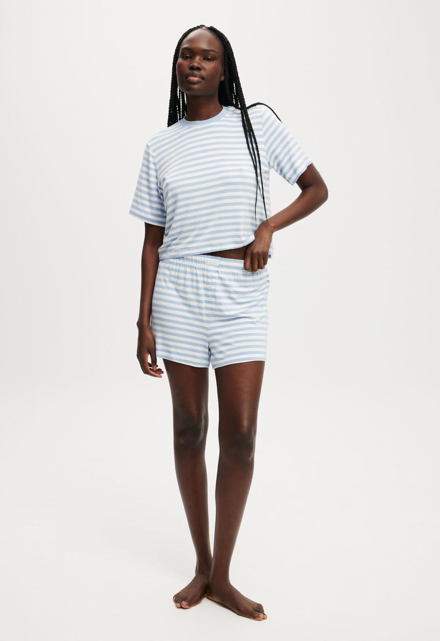 Cotton On - So Soft Short Sleeve Jersey Sleep Set - Windsurfer Claire Stripe