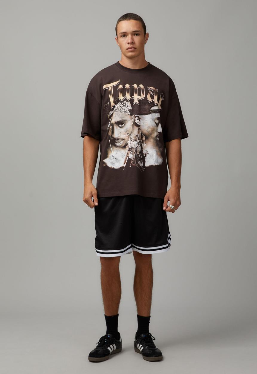 Factorie - Oversized Music Merch T Shirt - Lcn Bra Choc/Tupac Platinum