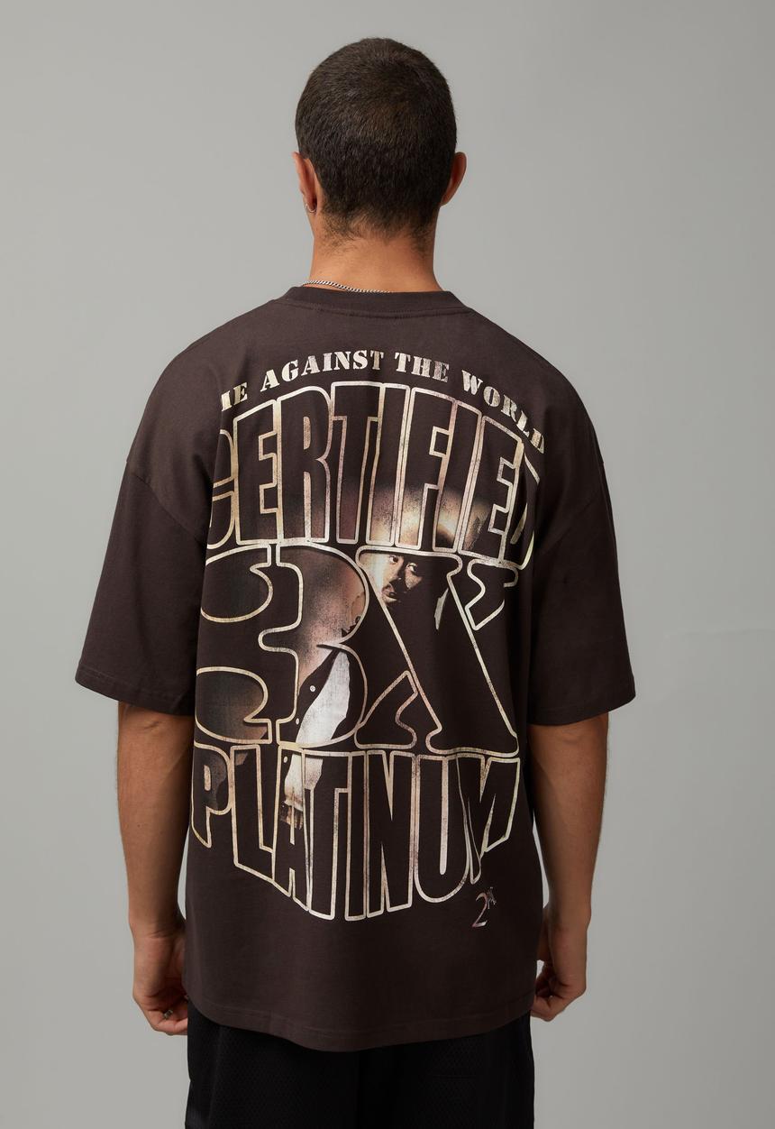 Factorie - Oversized Music Merch T Shirt - Lcn Bra Choc/Tupac Platinum