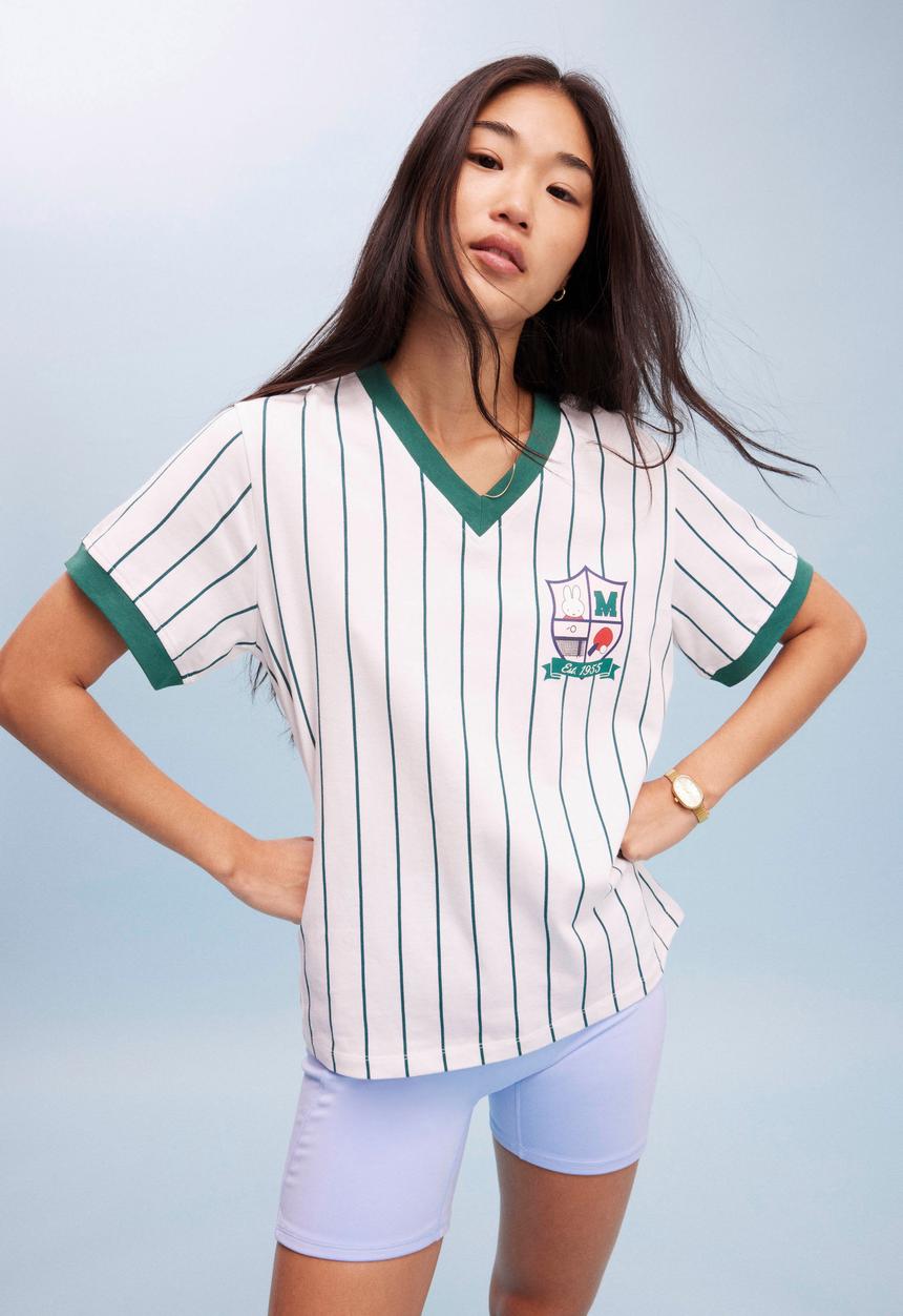 Cotton On - Active V Neck T-Shirt - Alpine Green Stripe / Lcn Miffy