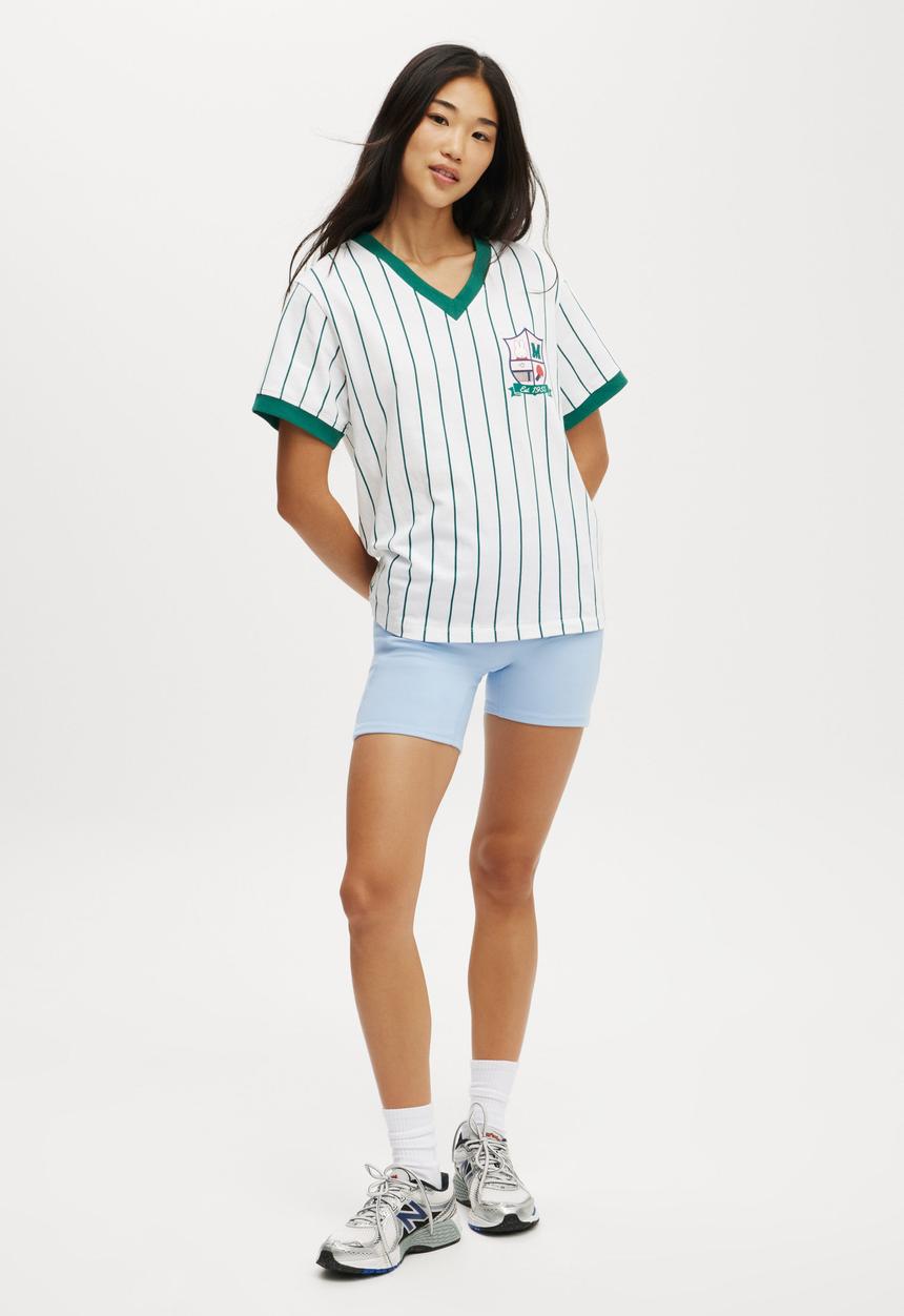 Cotton On - Active V Neck T-Shirt - Alpine Green Stripe / Lcn Miffy