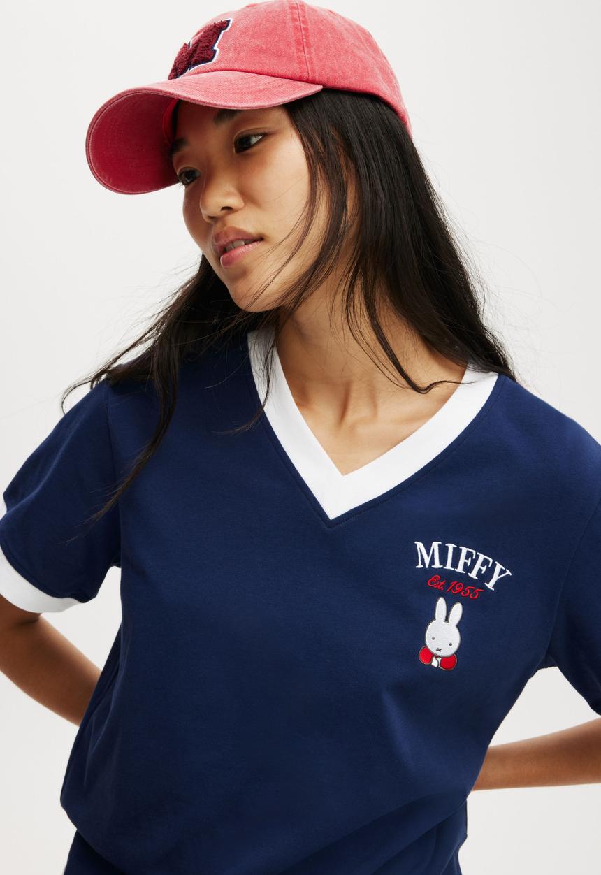 Cotton On - Active V Neck Tshirt - Heritage Blue Stripe / Lcn Miffy