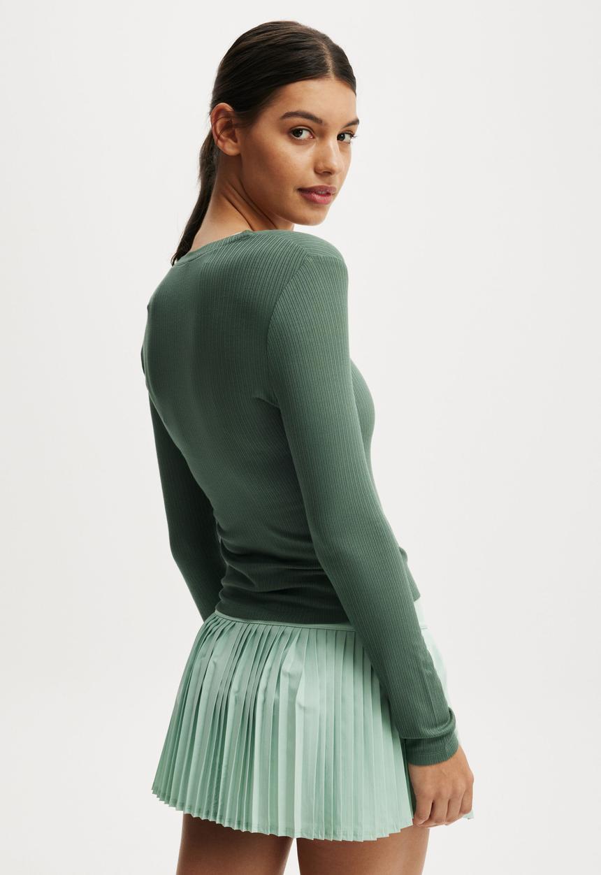 Cotton On - Active Sheer Rib Long Sleeve - Emerald Forest