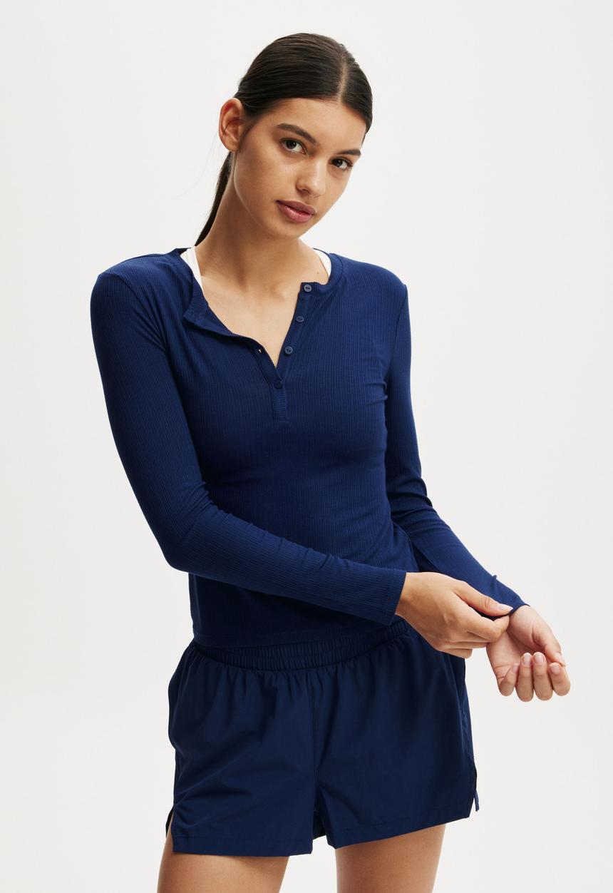Cotton On - Active Sheer Rib Longsleeve - Heritage Blue